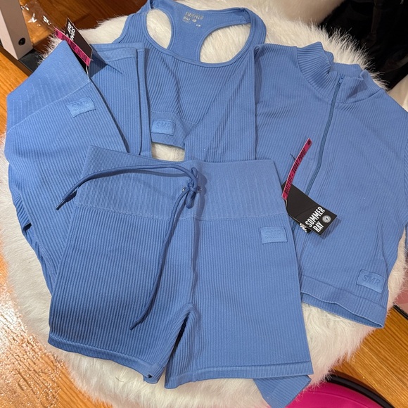Gymshark Pants - READ Sommer Ray Blue Ribbed Small 4 Piece Lounge Set New with tags